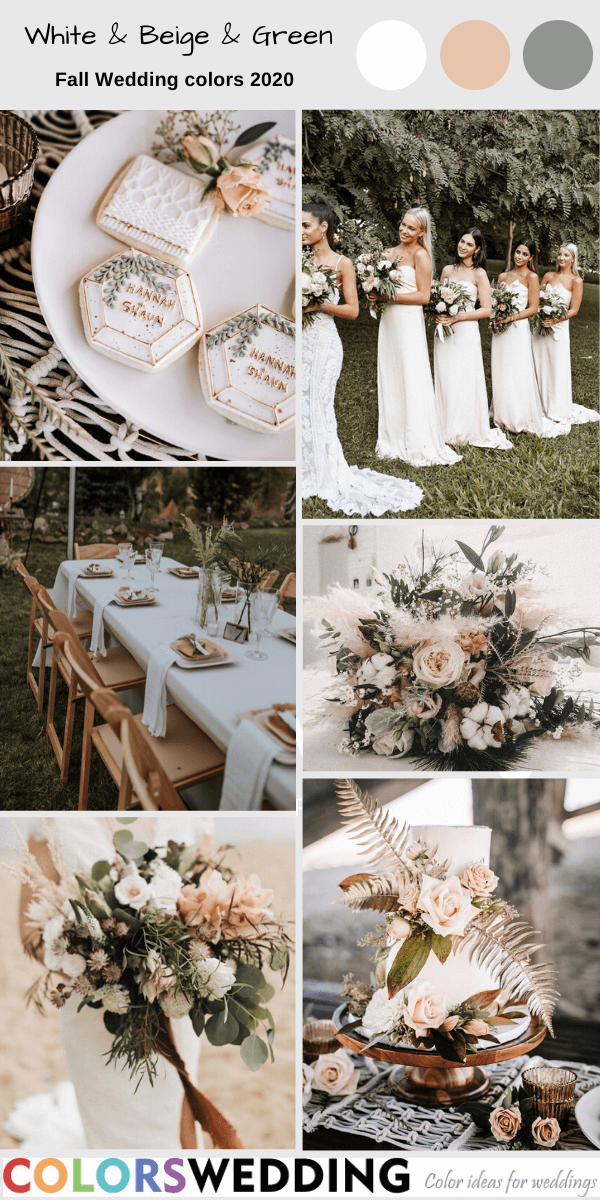 Fall Wedding Color Palettes 2020 - White + Beige +  Green