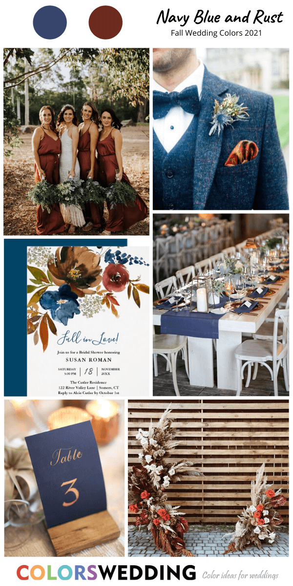 fall wedding color 2021 navy blue rust