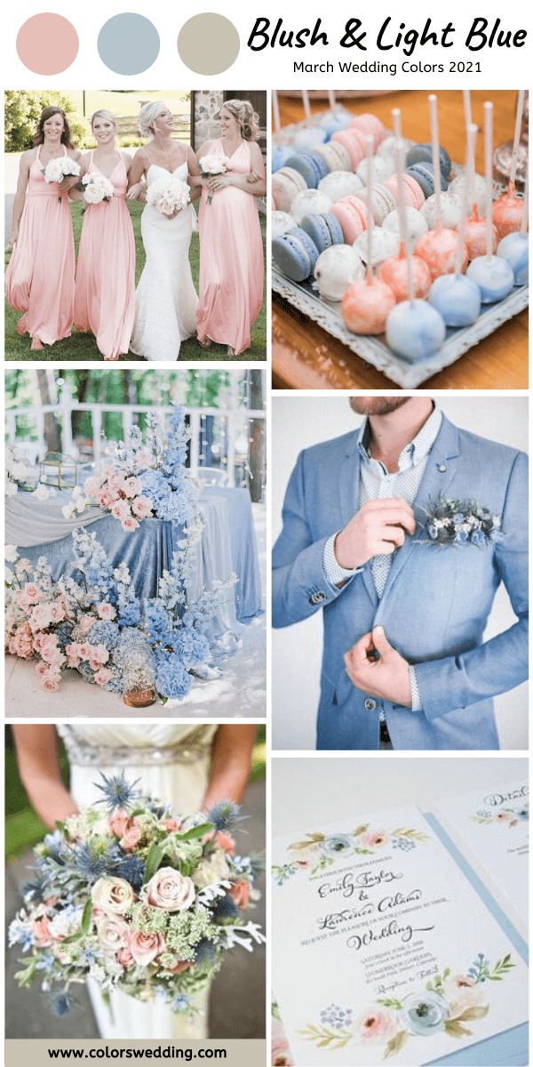 march wedding colors 2021 blush and light blue