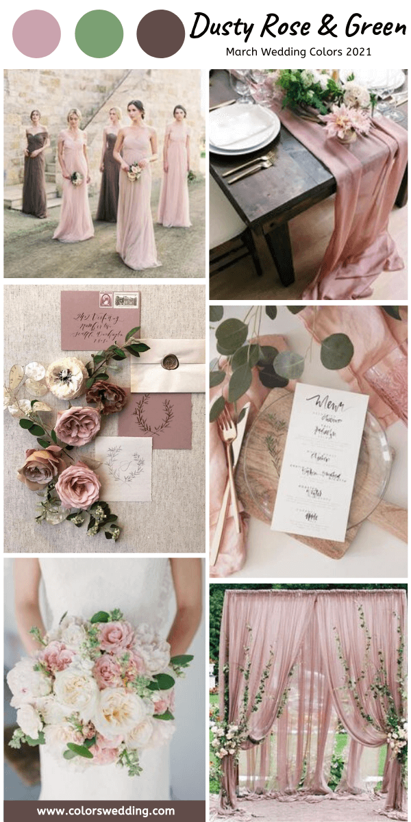 march wedding colors 2021 dusty rose and green