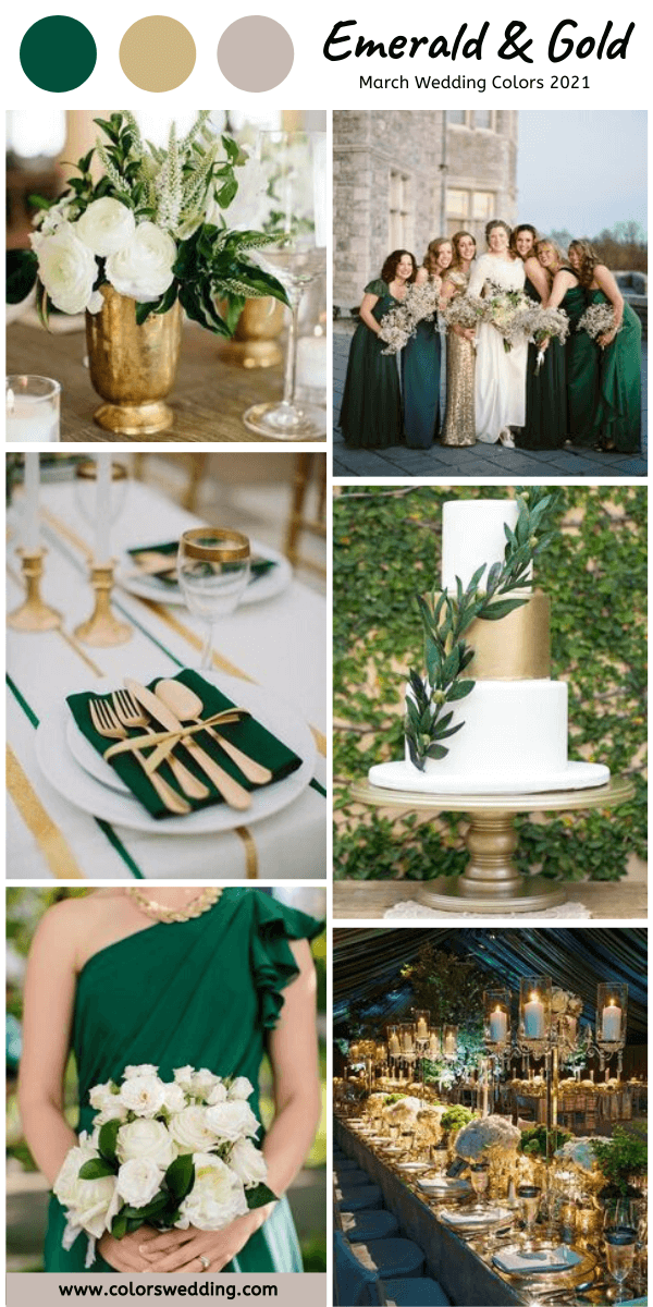 march wedding colors 2021 emerald and gold