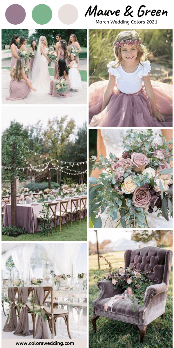 march wedding colors 2021 mauve and green