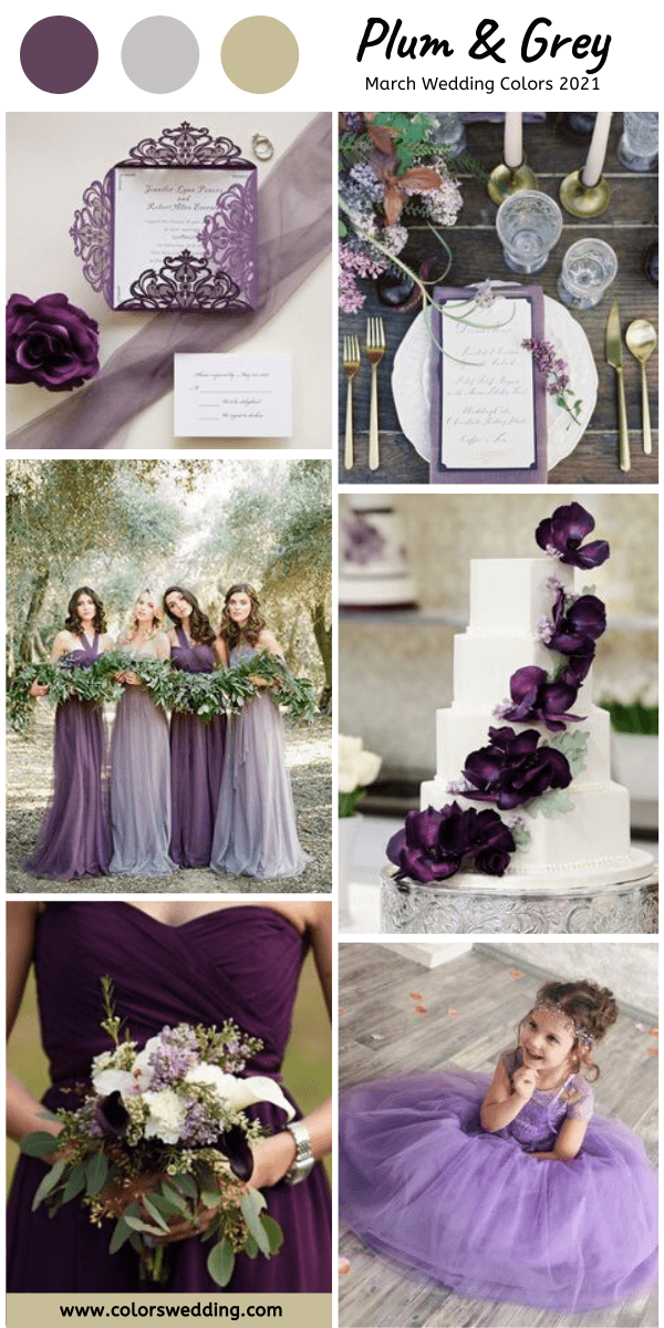 march wedding colors 2021 plum and grey