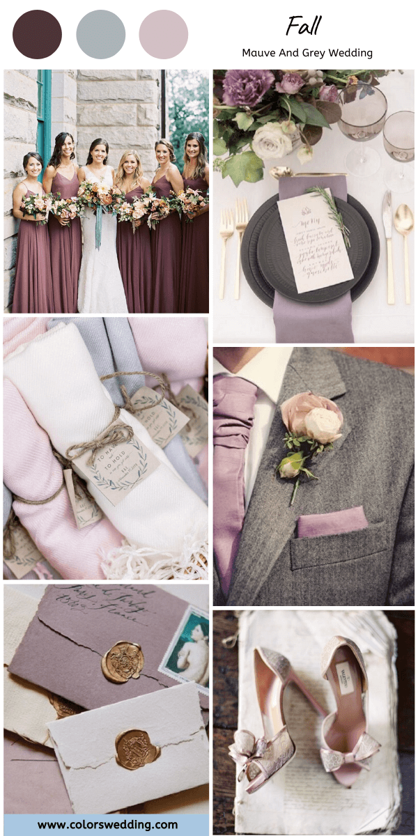 mauve and grey wedding fall