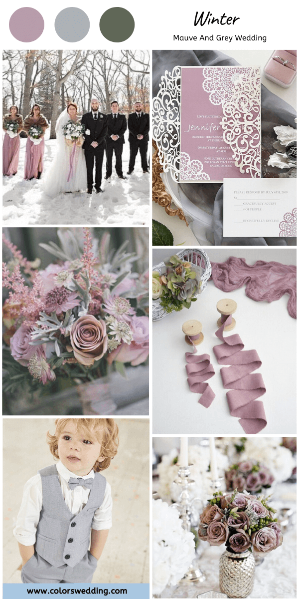 mauve and grey wedding winter