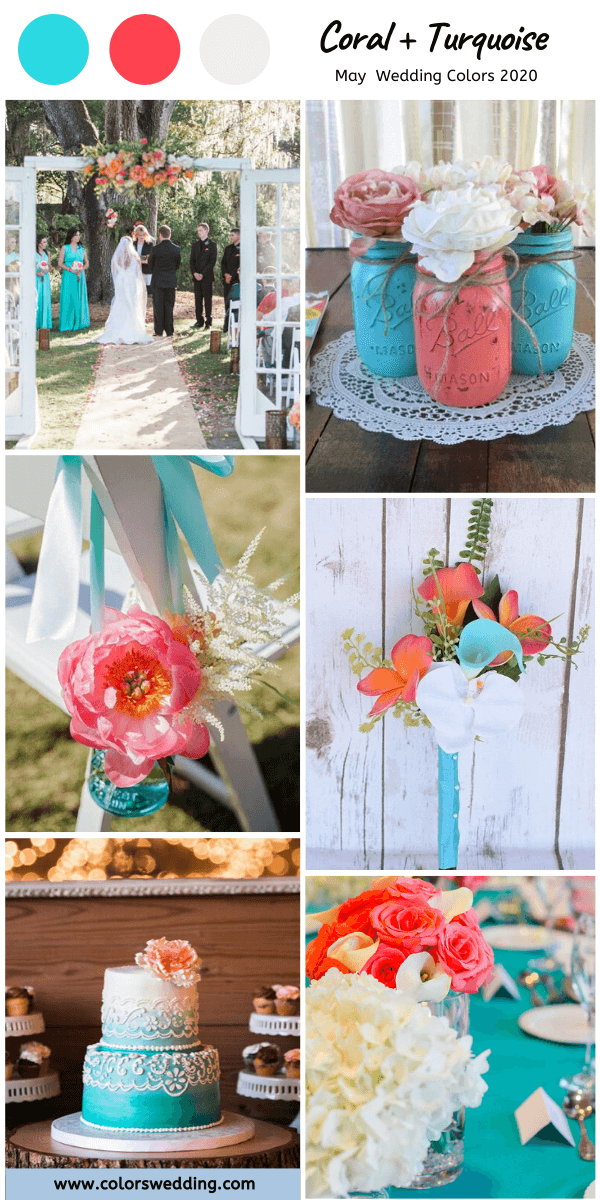 may wedding colors 2020 coral turquoise