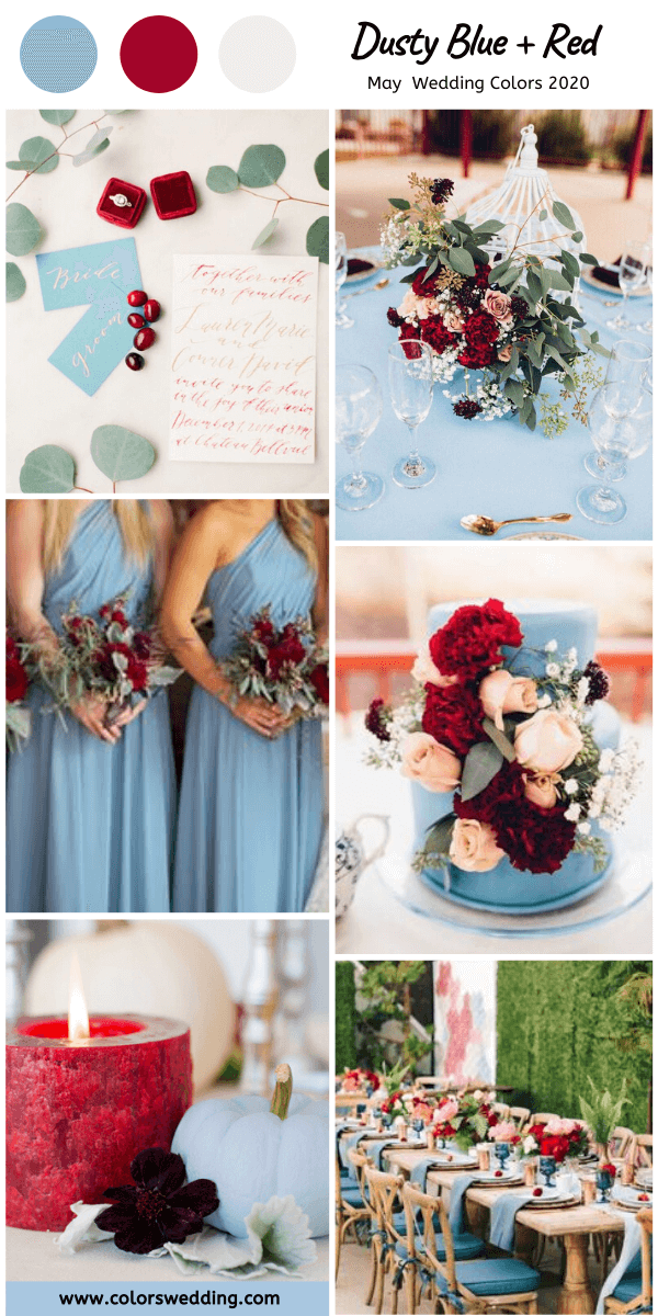 may wedding colors 2020 dusty blue red