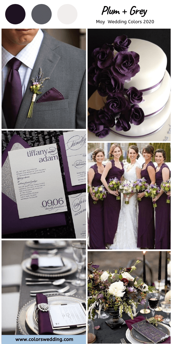 may wedding colors 2020 plum grey