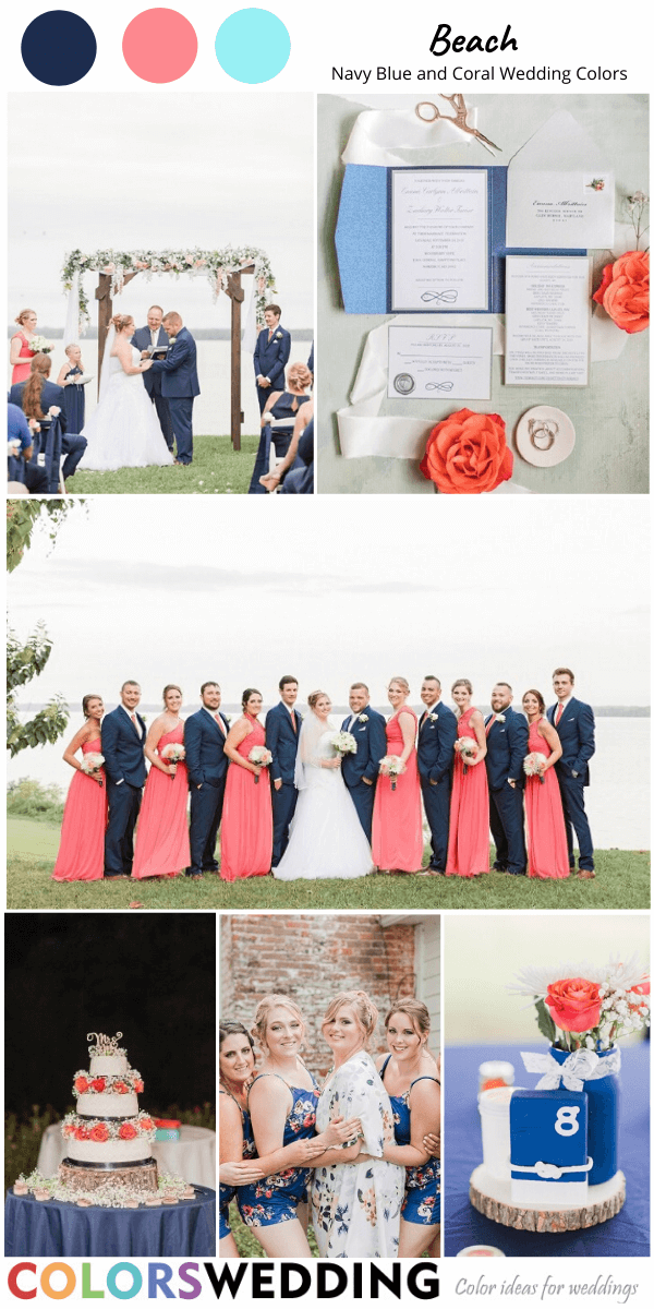 navy blue and coral wedding colors beach