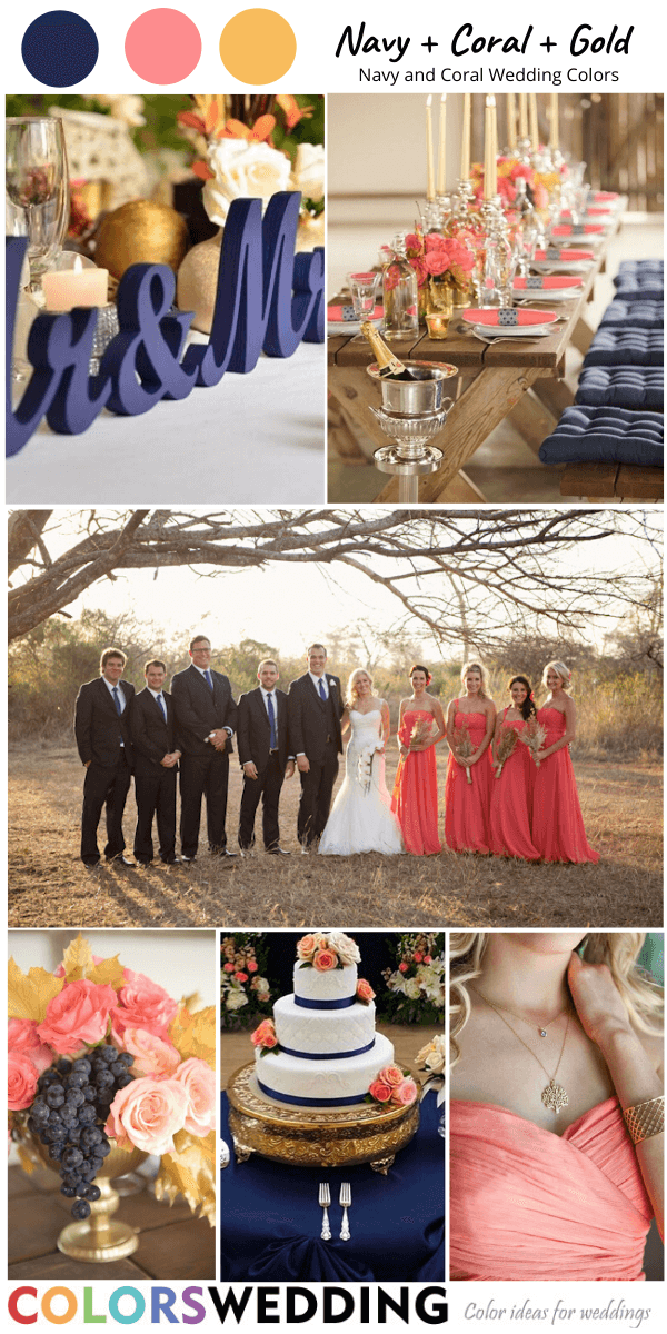 navy blue and coral wedding colors navy blue coral gold