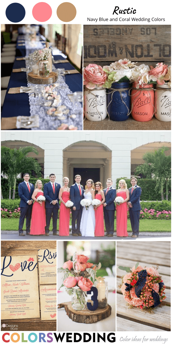 navy blue and coral wedding colors rustic