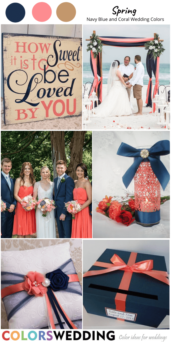 navy blue and coral wedding colors spring