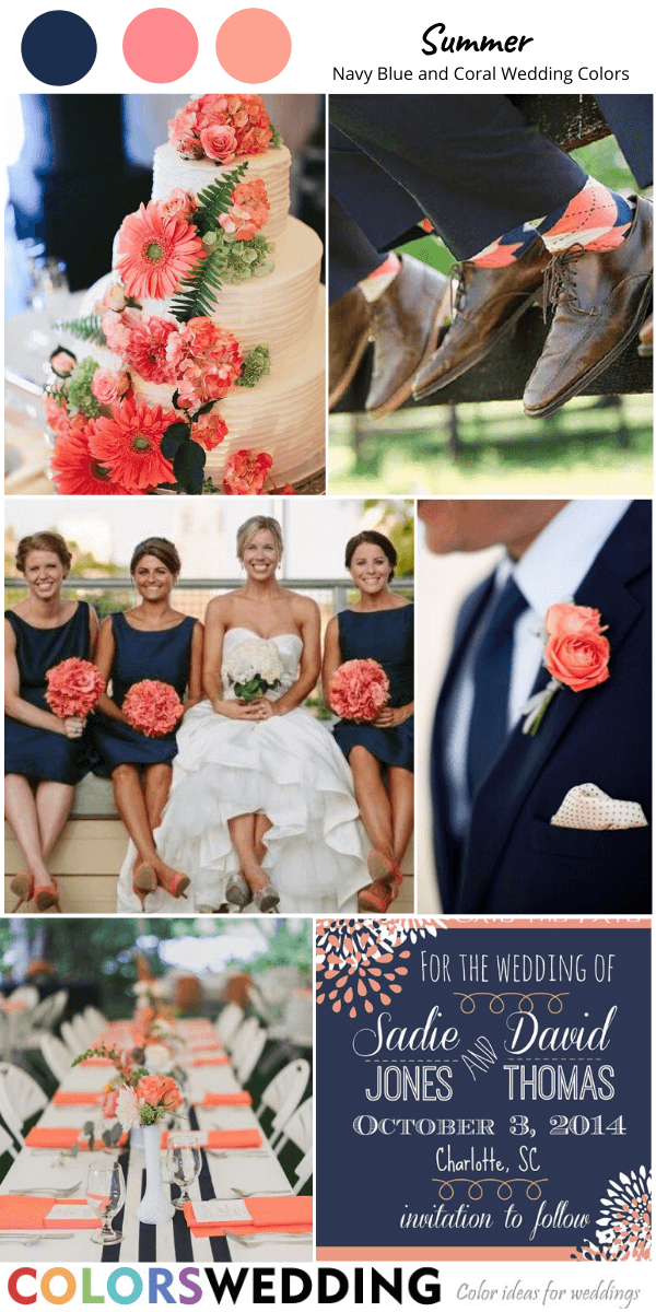 navy blue and coral wedding colors summer