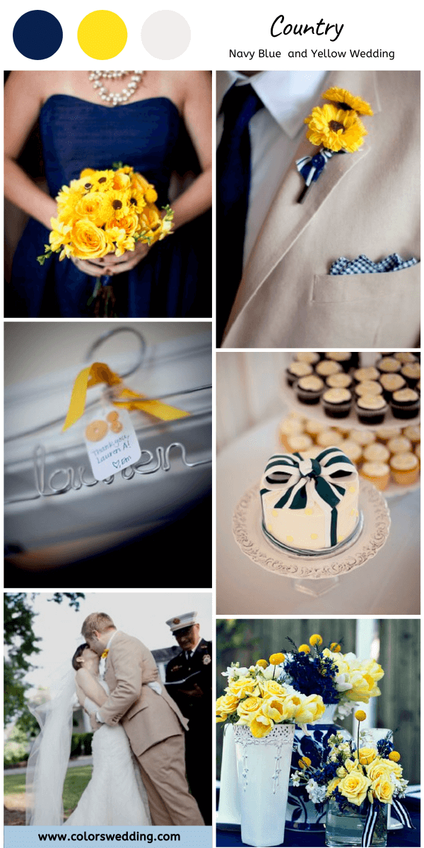 navy blue and yellow wedding country