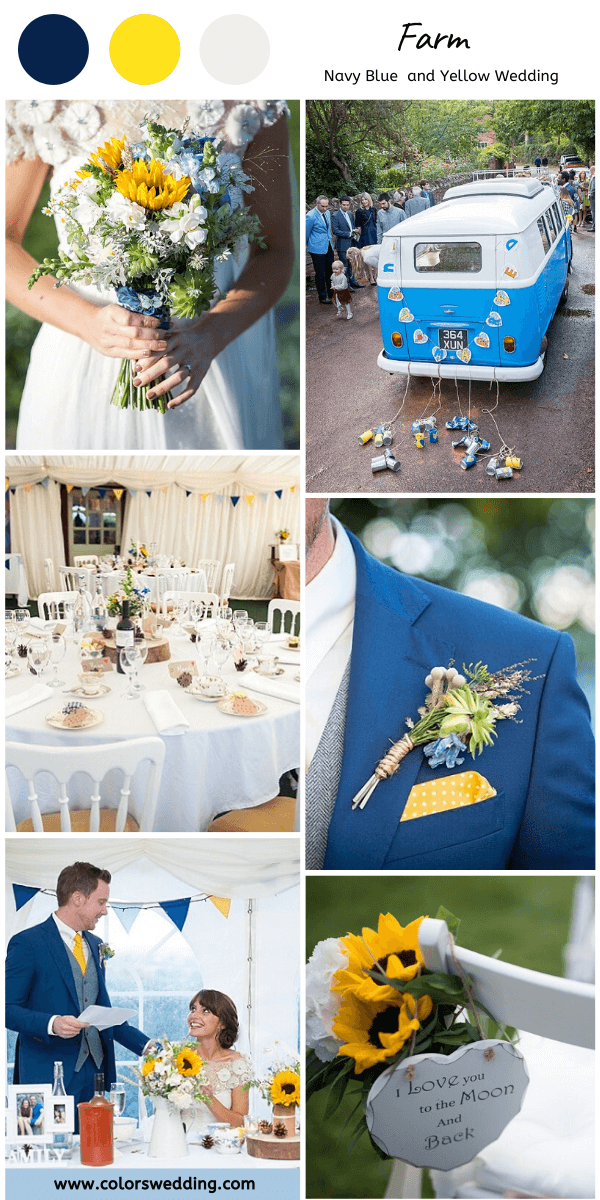 navy blue and yellow wedding farm