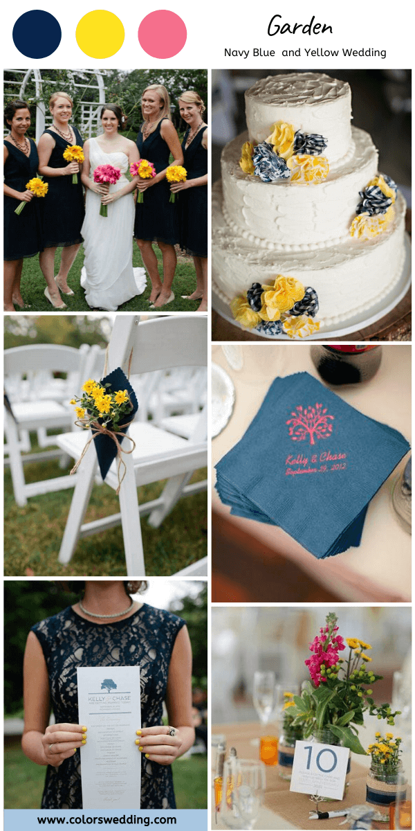 navy blue and yellow wedding garden