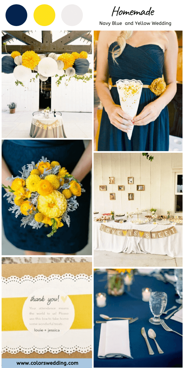 navy blue and yellow wedding homemade