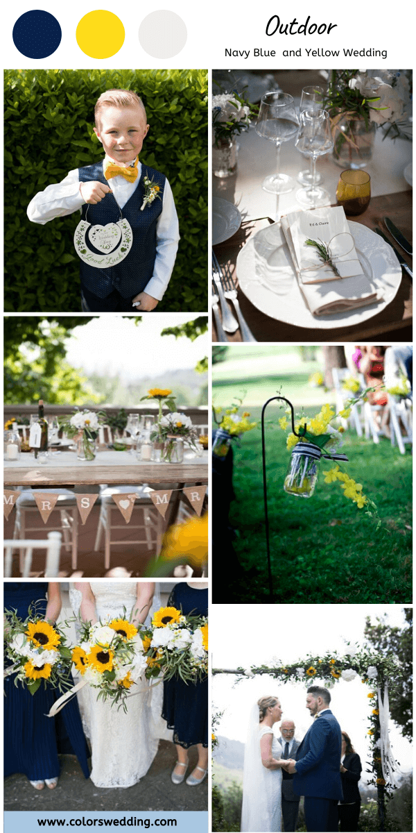 navy blue and yellow wedding outdoor