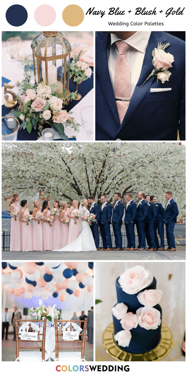 Top 7 Navy Blue and Gold Wedding Color Combos: Navy Blue + Blush + Gold