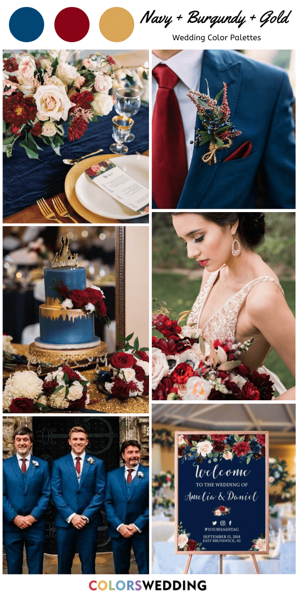 Top 7 Navy Blue and Gold Wedding Color Combos: Navy Blue + Burgundy + Gold