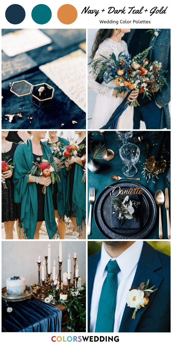 Top 7 Navy Blue and Gold Wedding Color Combos: Navy Blue + Dark Teal + Gold