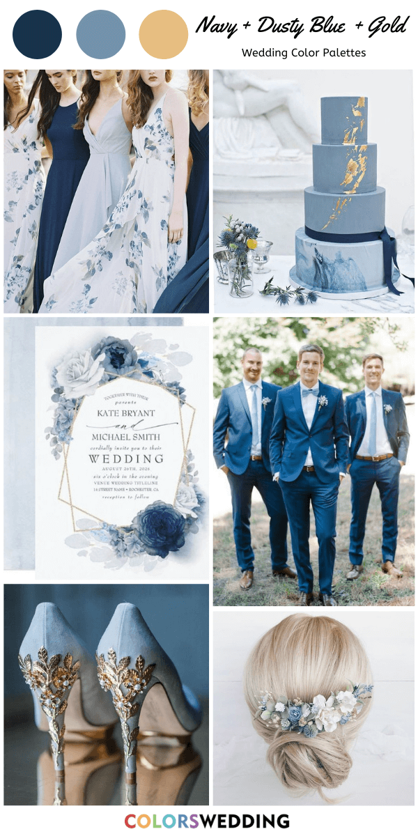 Top 7 Navy Blue and Gold Wedding Color Combos: Navy Blue + Dusty Blue + Gold