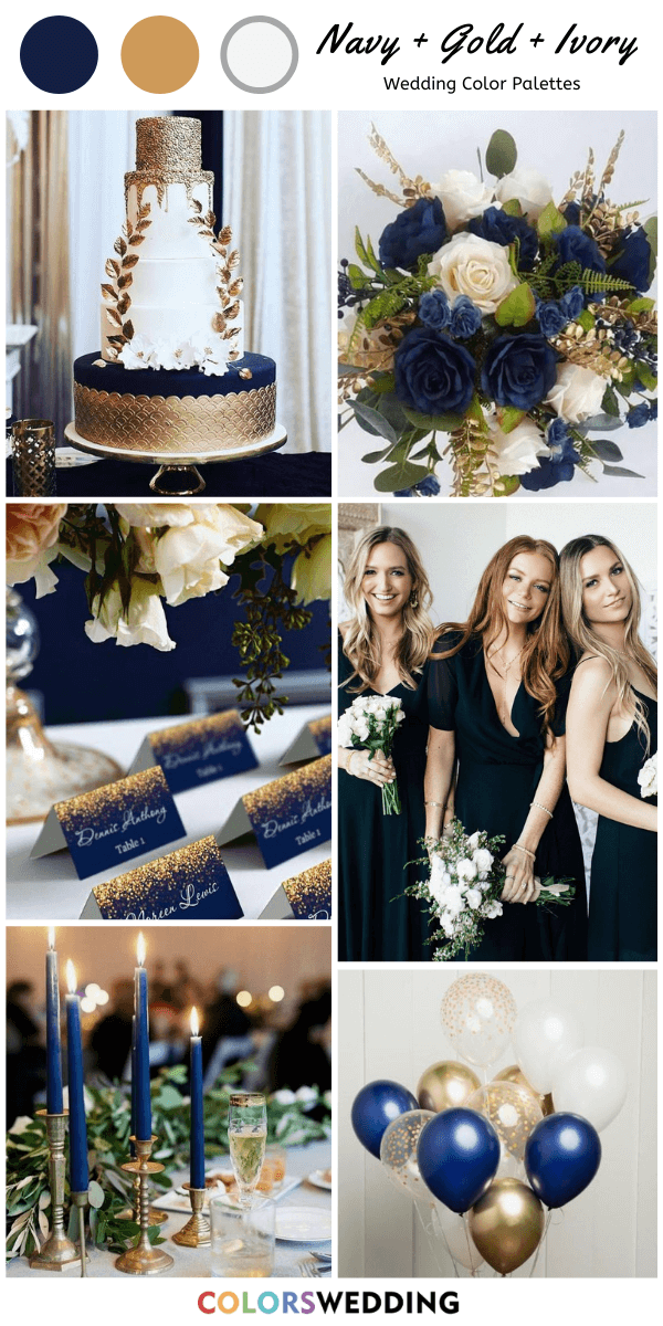 Top 7 Navy Blue and Gold Wedding Color Combos: Navy Blue + Gold + Ivory