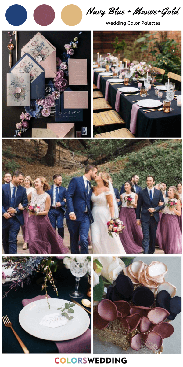 Top 7 Navy Blue and Gold Wedding Color Combos: Navy Blue + Mauve + Gold