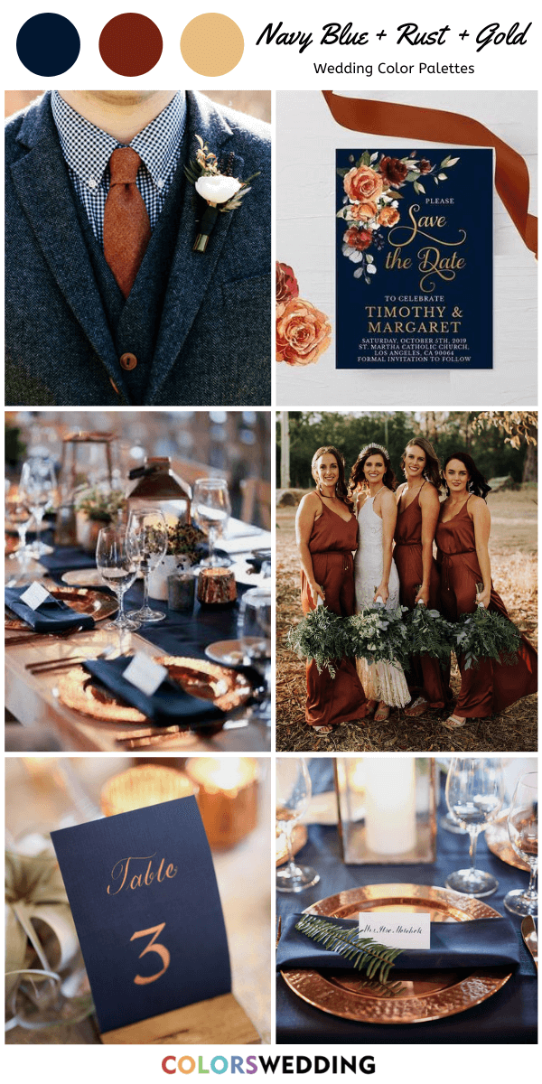 Top 7 Navy Blue and Gold Wedding Color Combos: Navy Blue + Rust + Gold