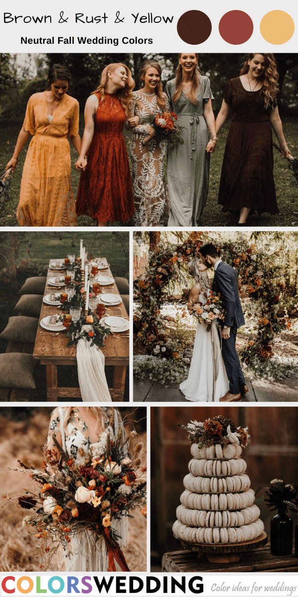 neutral fall wedding colors brown rust and yellow
