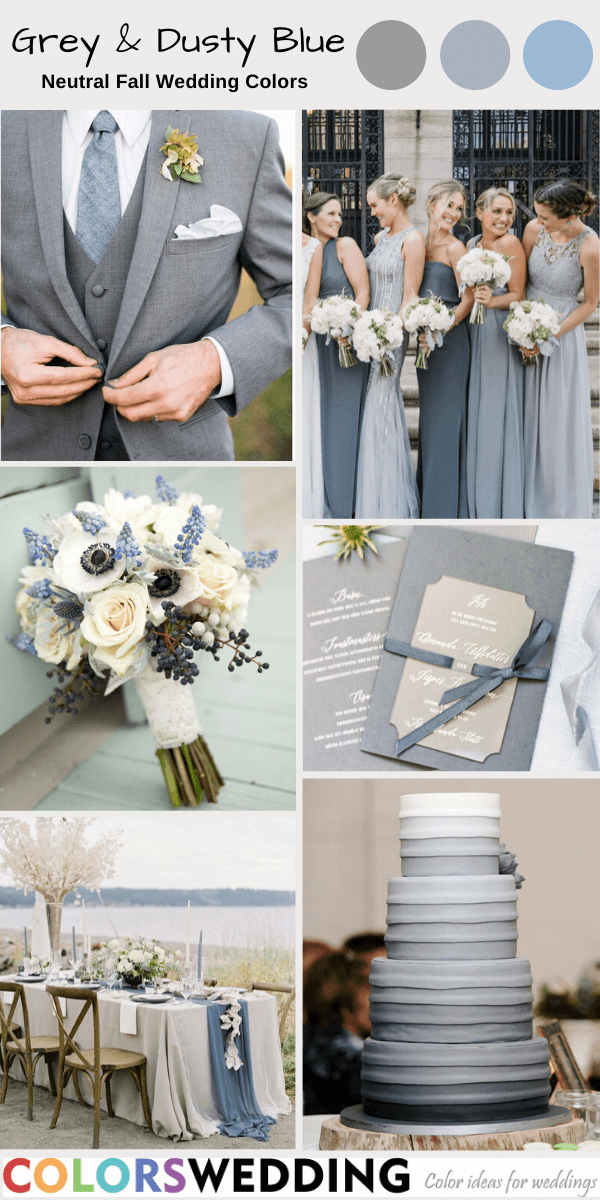 neutral fall wedding colors grey and dusty blue