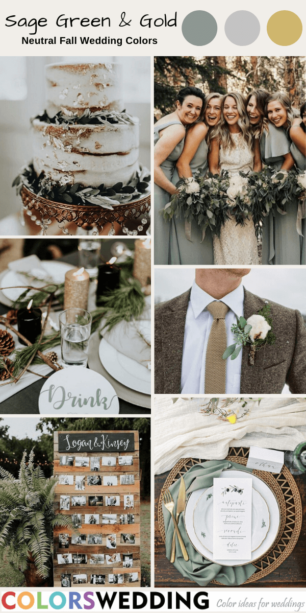 neutral fall wedding colors sage green and gold
