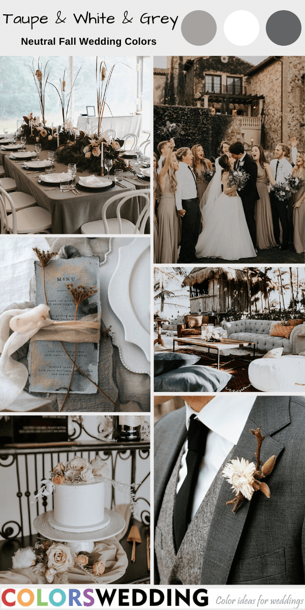neutral fall wedding colors taupe white and grey