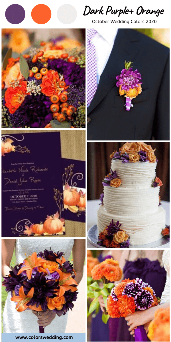 october wedding color 2020 dark purple and orange