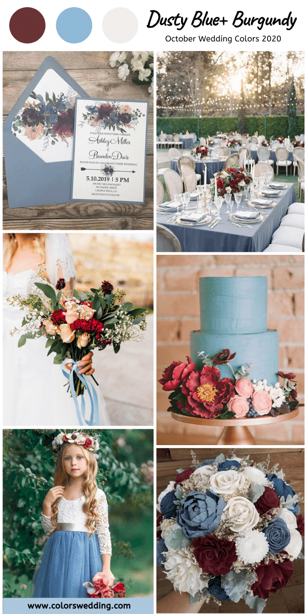 october wedding color 2020 dusty blue and burgundy