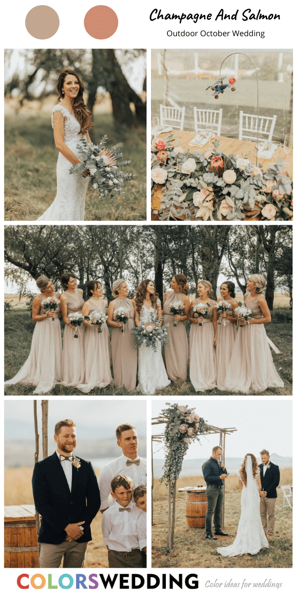 Top 8 Outdoor October Wedding Color Ideas: Champagne + Salmon