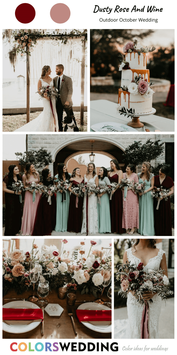 Top 8 Outdoor October Wedding Color Ideas: Dusty Rose + Wine