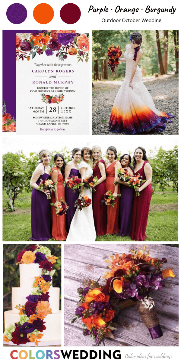 Top 8 Outdoor October Wedding Color Ideas: Purple + Orange + Burgundy