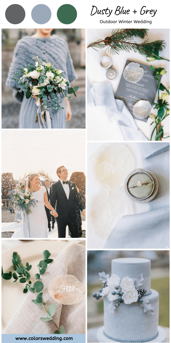 outdoor winter wedding dusty blue grey