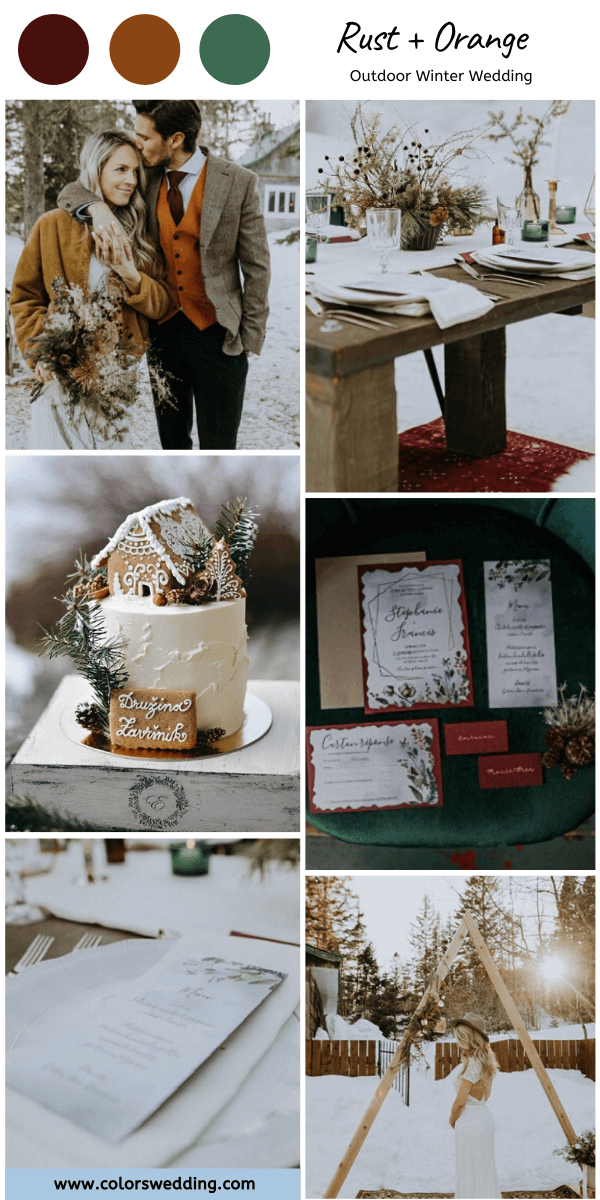 outdoor winter wedding rust orange