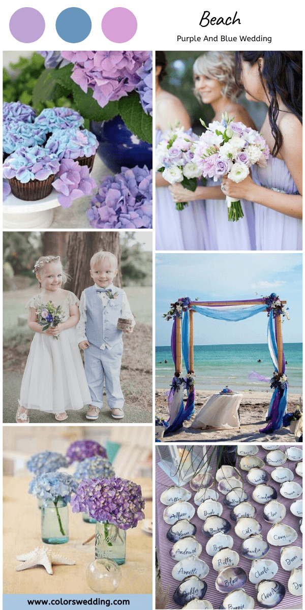 purple and blue wedding beach