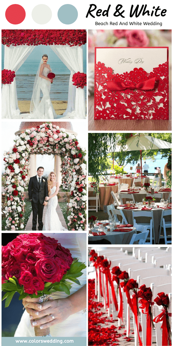 beach red and white wedding