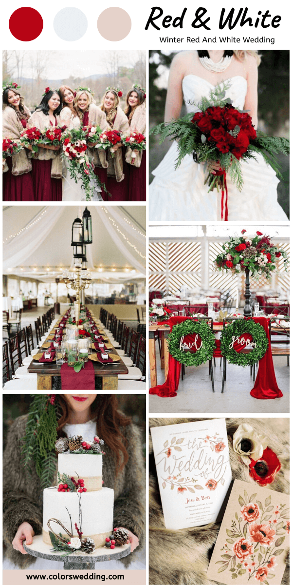winter red and white wedding