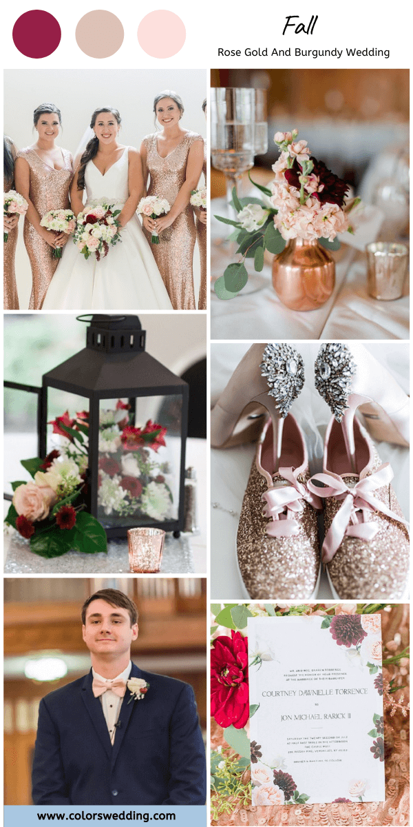 rose gold and burgundy wedding fall