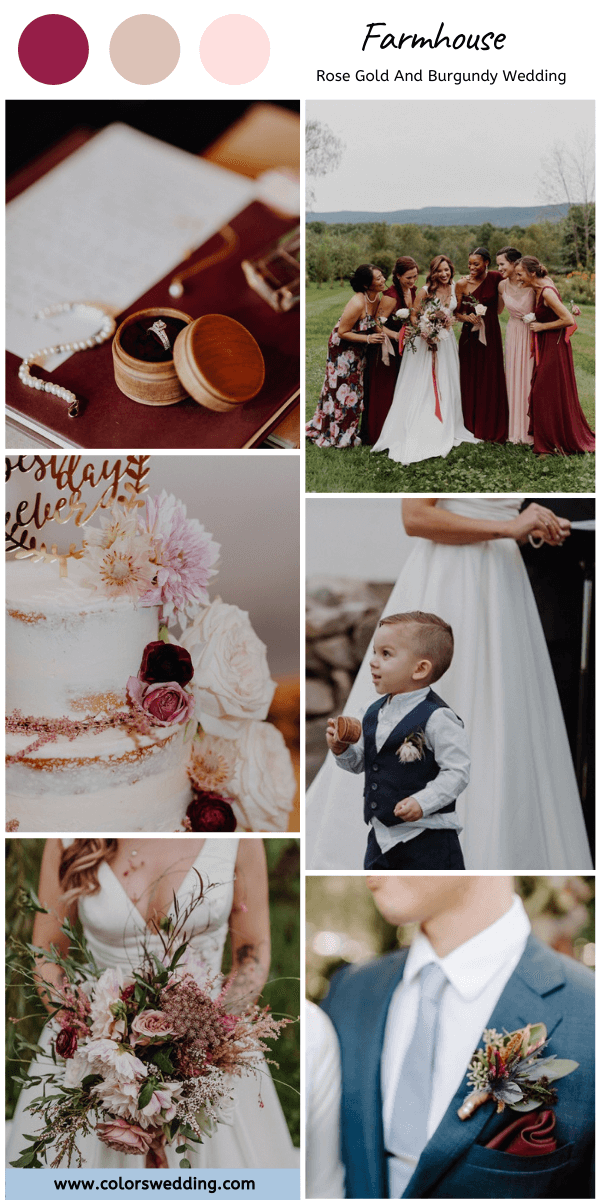 rose gold and burgundy wedding farmhouse