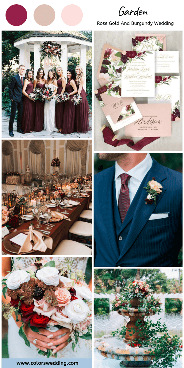 rose gold and burgundy wedding garden