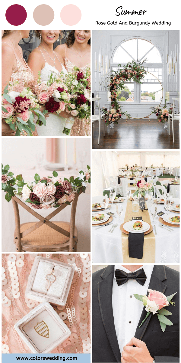 rose gold and burgundy wedding summer