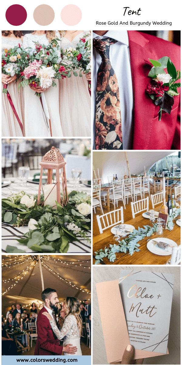 rose gold and burgundy wedding tent