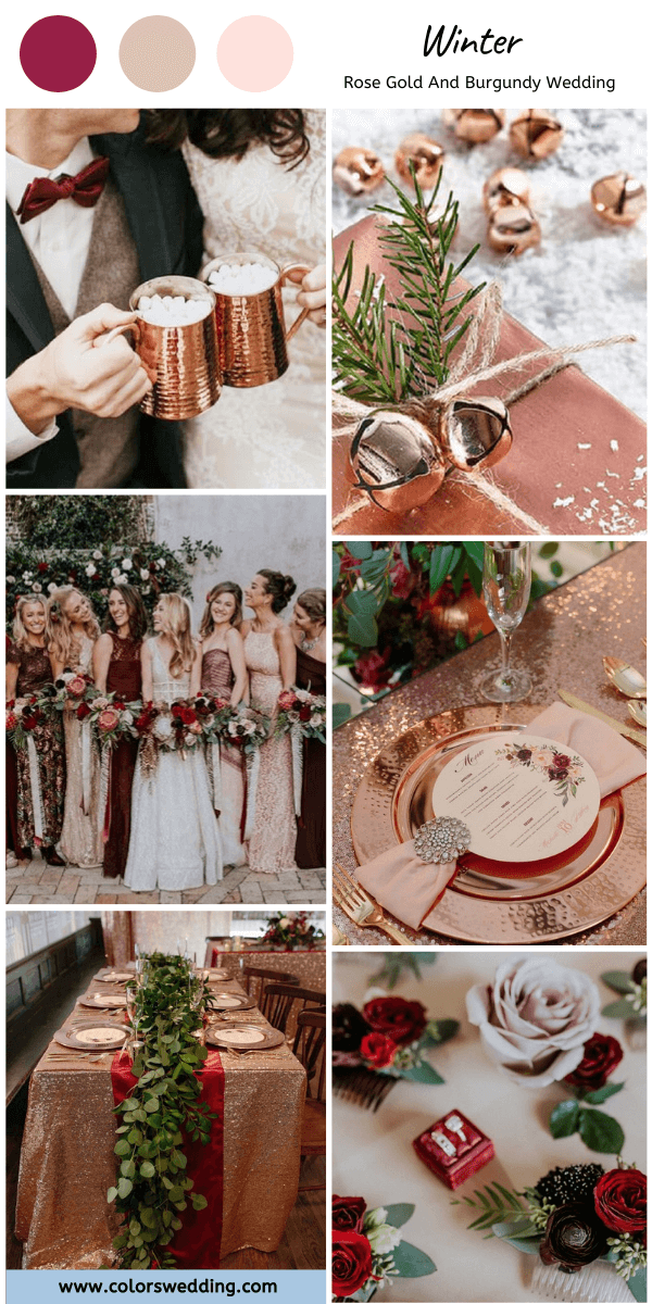 rose gold and burgundy wedding winter