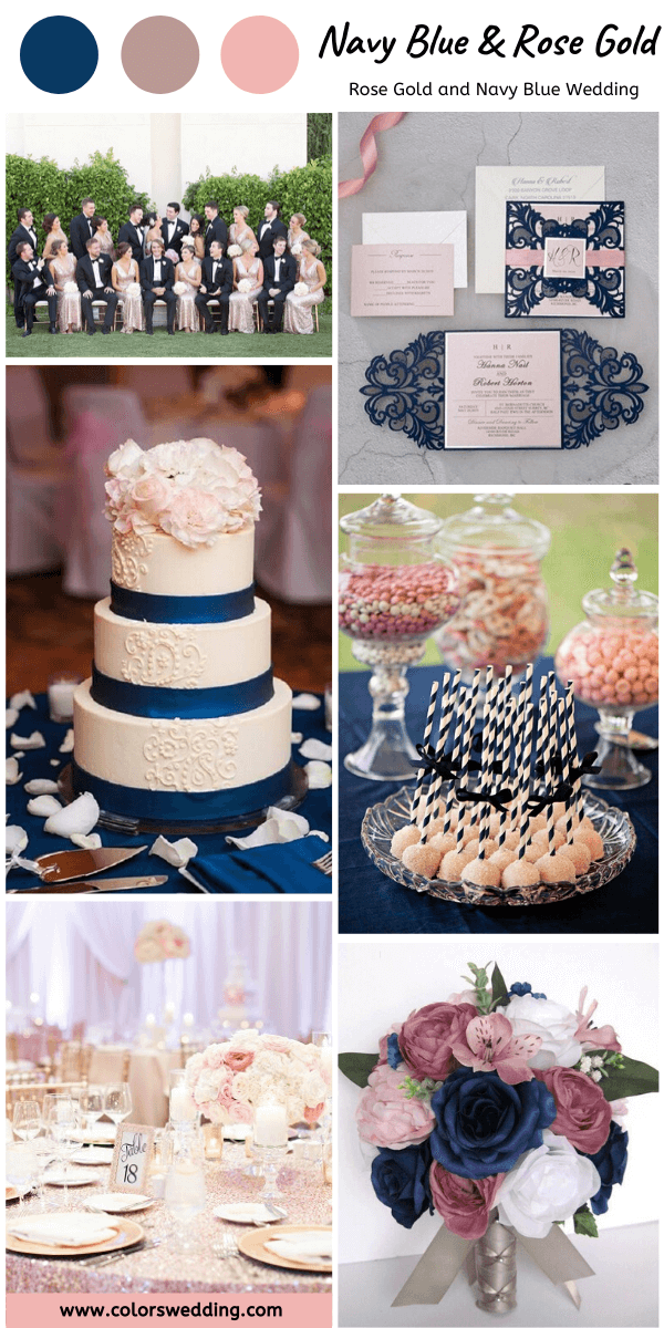 elegant rose gold and navy blue wedding